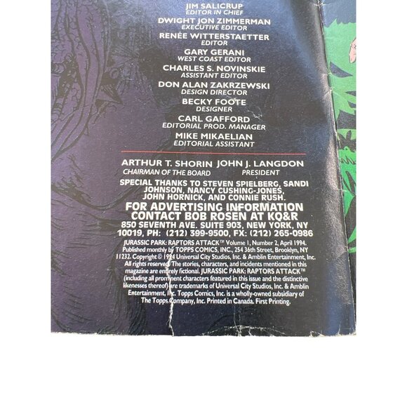 Vintage 1994 Jurassic Park Raptors Attack Topps Comic Book Dinosaurs - Picture 3 of 4